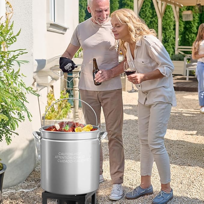 ROVSUN 50QT Stainless Steel Seafood Boil Pot With Strainer Basket, Lid & Hook, Versatile Stock for Crab, Lobster, Shrimp Boiling, Heavy-Duty Turkey Fryer for Outdoor Cooking & Gatherings - Image 7