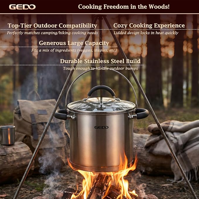 GEDO Food-Grade 304 Stainless Steel Stock Pot, Thickened Cooking Pot with Tempered Glass Lid, Heat-Resistant Handles, Fits All Stovetops for Soup Stew Canning, Dishwasher Safe (13.2, Quarts) - Image 9