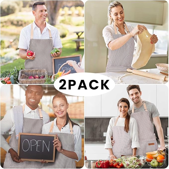 BeLuyi 2 Pack Adjustable Bib Apron with 2 Pockets Chef Cooking Kitchen Restaurant Aprons for Women Men - Image 6