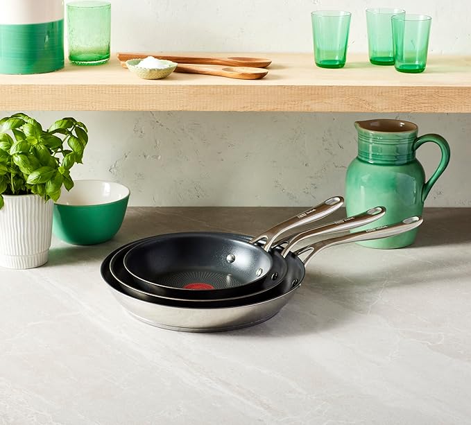 T-Fal Jamie Oliver Cooks Direct, Stainless Steel Non-stick Frying Pan 3 Pcs Set (20/24/28cm) (8/9/11 Inches) with Induction - Image 9
