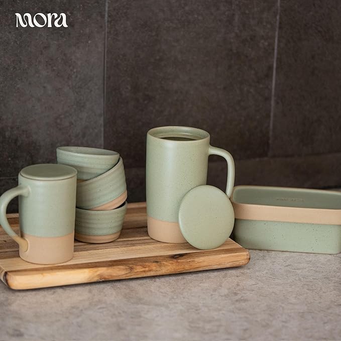 MORA Ceramics Tea Cup with Loose Leaf Infuser, Spoon and Lid, 12 oz, Microwave and Dishwasher Safe Coffee Mug - Rustic Matte Ceramic Glaze, Modern Herbal Tea Strainer - Great Gift for Women, Thyme - Image 8