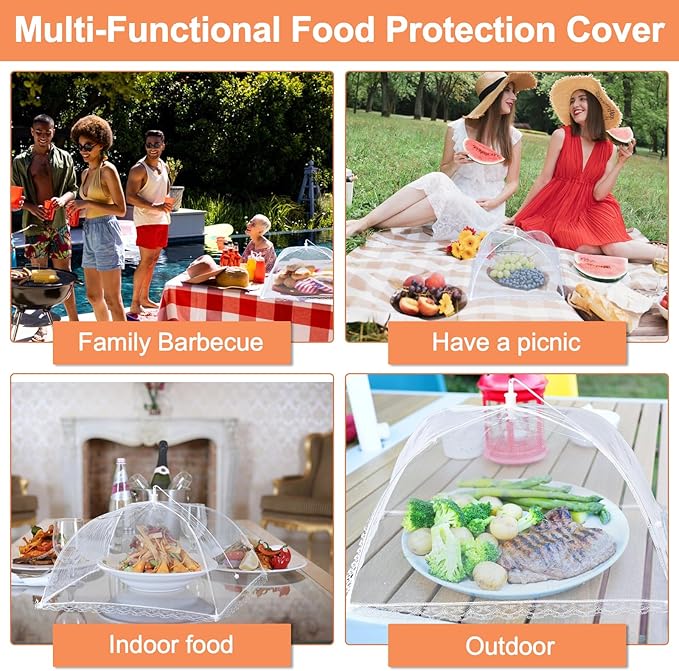 Husfunov 6 Pack Mesh Food Covers,17"Lx17"W Large Food Cover,White Nylon Covers,Pop-Up Serving Dish Covers Tent Umbrella,for Patio Net for Outdoor Camping, Picnics, Parties,BBQ,Collapsible and Reusable - Image 6