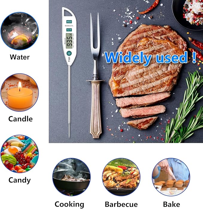 BOMATA Waterproof IPX7 Thermometer for Water, Liquid, Candle and Cooking. Instant Read Food Thermometer with Long Probe for Cooking, Meat, BBQ! T101 White - Image 7