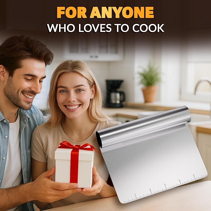 Bench Scraper Kitchen – Multipurpose Pastry Scraper Tool with Measurement Marks for Even Portions, Stainless Steel Build, Ergonomic Grip for Better Control – Pizza, Cookie & Bread Dough Cutter Tool - Image 9