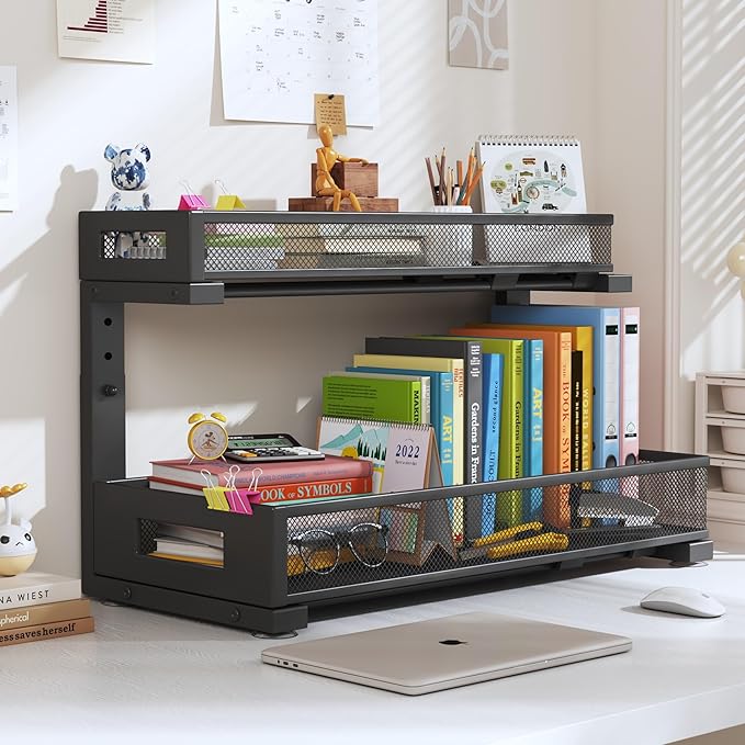 2 Pack 19IN Depth Under Sink Storage Organizer, Large 2-Tier Elegant Mesh Pull Out Shelf for Kitchen and Bathroom Cabinet Organization, L-Shaped and Adjustable Height Design-Black - Image 9