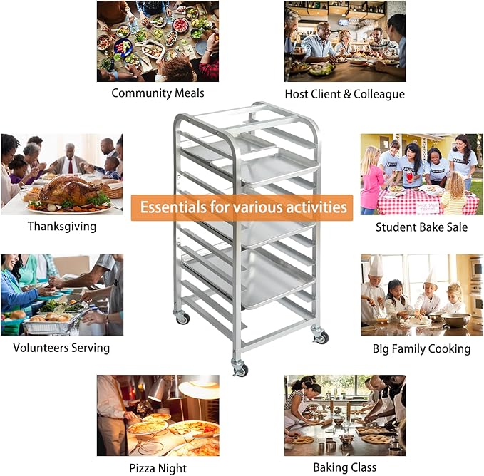 lopeztek 10-Tier Quarter & Half Sheet Pan Rack - Bread Baking Speed Rack for Cooling, Bakery Stand with wheels for Bun Pan Tray, Home Kitchen Tiered Rolling Cart for Oven(for 1/2 & 1/4 Sheet) - Image 7