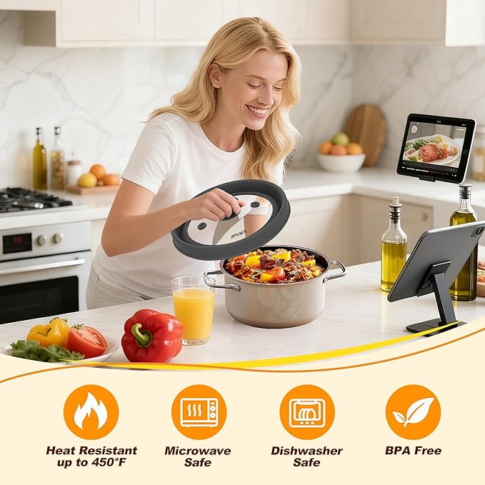 Microwave Splatter cover, Glass Microwave Cover for Food, Guard Lid with Collapsible Silicone for 6-8 inch Plates & Bowls, Dishwasher Safe, Heat Resistant, BPA-Free, 9 inch Black