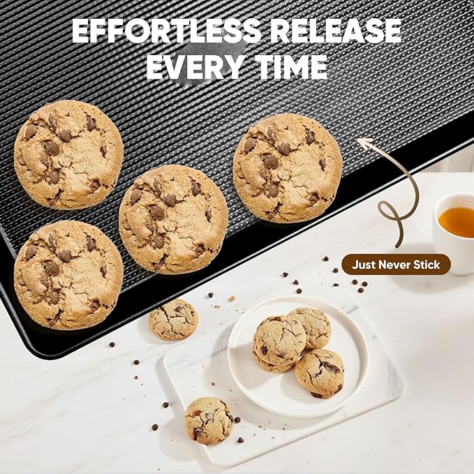 Sakerplus Nonstick Baking Sheet Pan Set of 3, Heavy Duty Cookie Sheets for Oven with Stripe Texture Pattern, 0.6mm Thick Quarter/Half/Jelly Roll Pans, Rust-Resistant & Easy Clean (Black) - Image 7