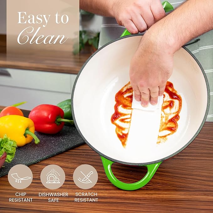 Cast Iron Dutch Oven with Lid – Non-Stick Ovenproof Enamelled Casserole Pot – Sturdy Dutch Oven Cookware – Green, 3.1-Quart, 22cm – by Nuovva - Image 9