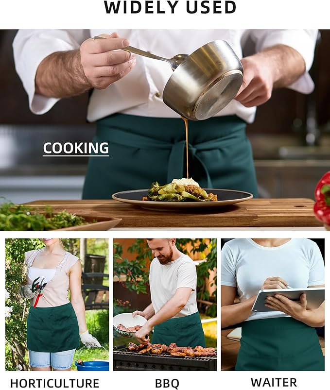 Argstar 2 Pack Server Apron with 4 Pockets, Waitress Waiter Waist WaterDrop Resistant Short Aprons