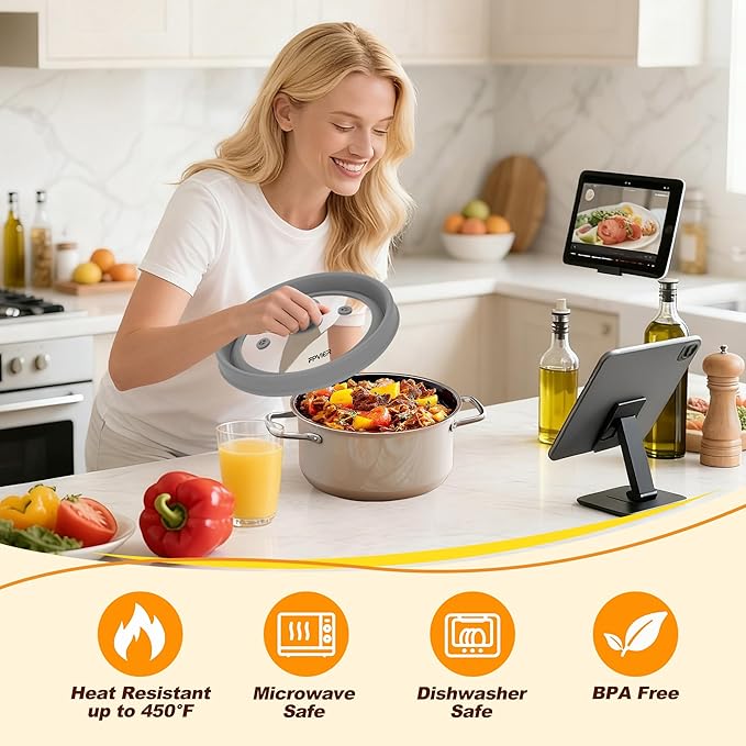 Microwave Splatter cover, Glass Microwave Cover for Food, 10.8 inch Guard Lid with Collapsible Silicone for 6-10 inch Plates & Bowls, Dishwasher Safe, 450°F Heat Resistant, BPA-Free, Gray