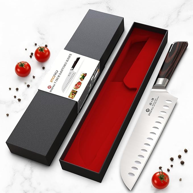 imarku Japanese Santoku Knife 7 Inch, Ultra Sharp Chef Knife, Professional Grade Powder High Carbon Steel Forged Kitchen Knife, PakkaWood Ergonomic Handle, Gifts for Women and Men - Image 8