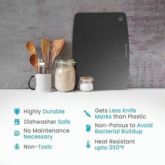 Dishwasher Safe Cutting Board for Kitchen - Large Composite Wood Chopping Board, Thin & Lightweight, Heat Resistant, BPA-Free, Eco-Friendly Cutting Board for Meal Prep, 14.5 x 11.25 Inch (Slate Black) - Image 7