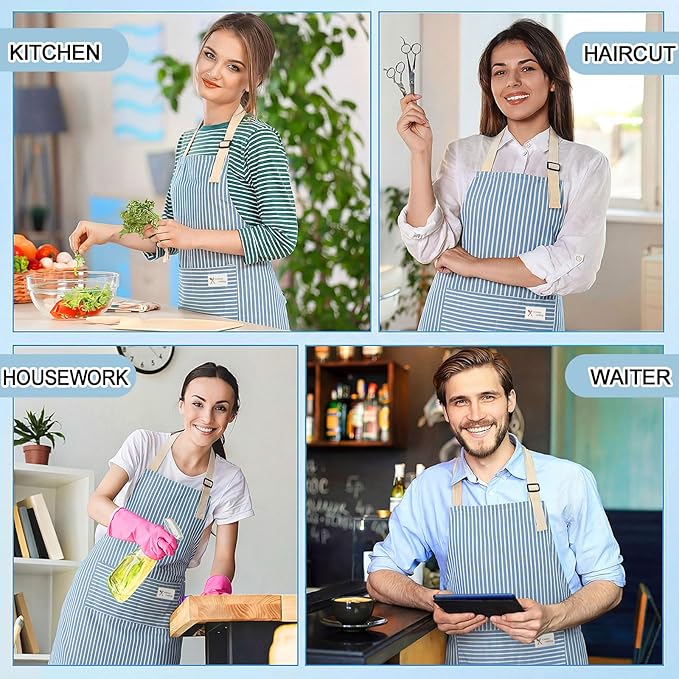 Janmercy 24 Pcs Aprons for Women Men with 2 Pockets Linen Cooking Kitchen Apron Adjustable Bib Chef Apron Bulk Aprons Unisex