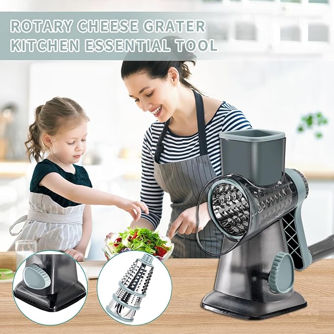 Cheese Grater with Handle, Multifunctional Manual Rotary Cheese Grater - Cheese Shredder Easily Chop Carrots, Potatoes, Vegetables and Fruits and Easy to Clean(blue) - Image 7