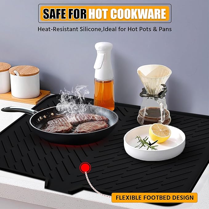 Luxet Silicone Dish Drying Mat with Built-in Drain Lip - Hygienic Drying Pad - Sturdy Compact Easy to Clean Tray Protects Surfaces Prevents Water Build Up - 23 X 17 (Black) - Image 9