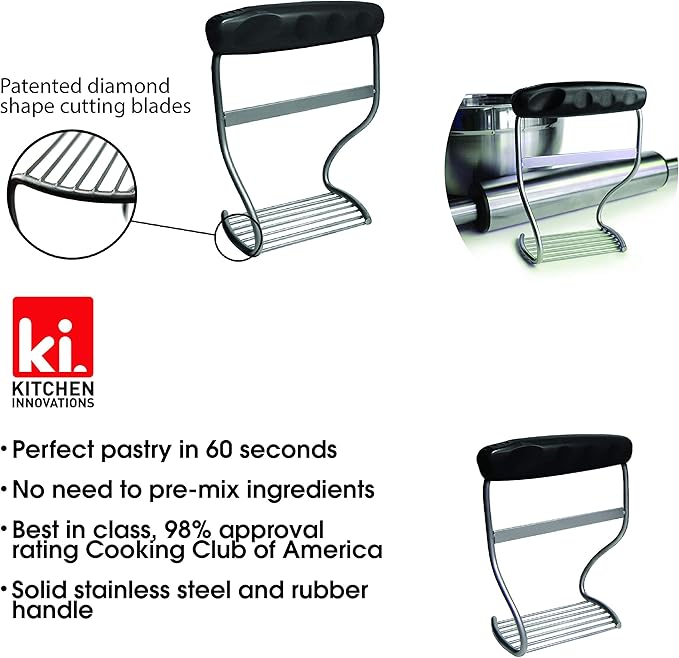 Perfect Pie Dough Blender & Pastry Cutter Tool – Heavy Duty Stainless Steel Blades for Easy Mixing – Ergonomic Soft Grip Handle – Ideal for Baking Pizza, Pie, Cookies - Black