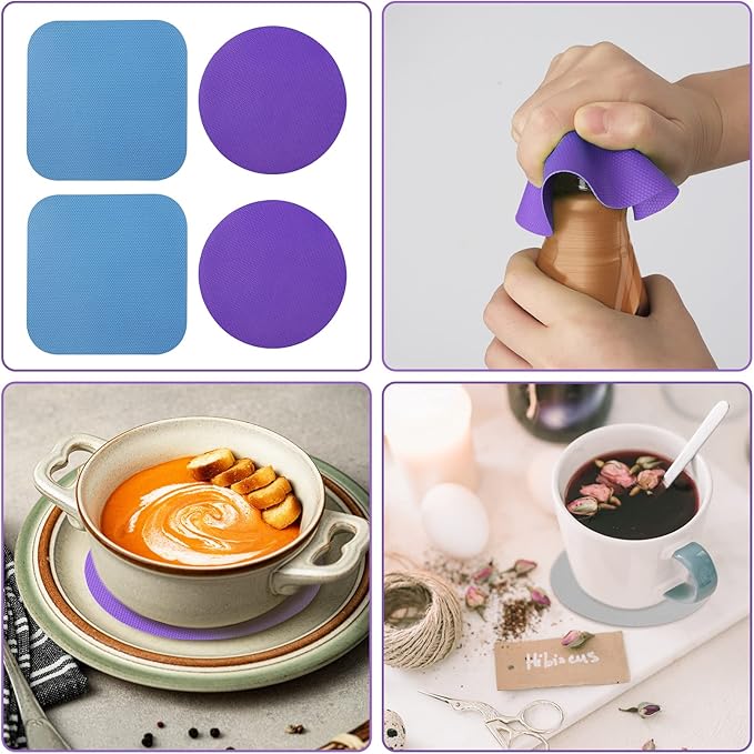 LUTER 4pcs Jar Opener, Rubber, Multi-function Silicone Bottle Opener for Seniors with Weak Hands Lid Cap Gripper Pads Kitchen Coasters Gadgets(Blue, Purple) - Image 7