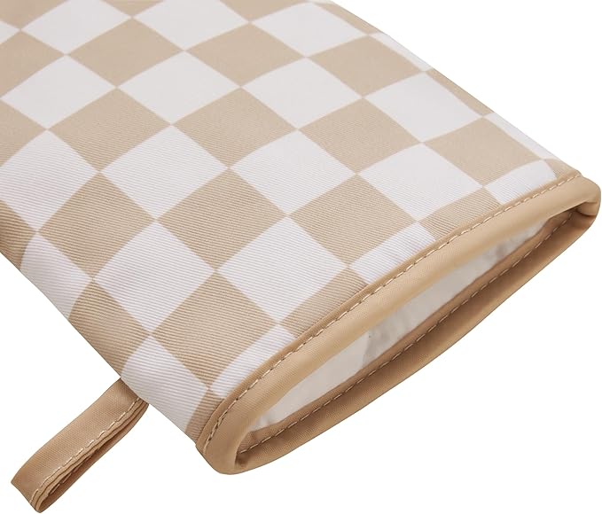 Ohocut Beige Checkered Mini Oven Mitts Heat Resistant, Vintage Retro Checkerboard Mini Silicone Oven Mitts Cute, Non-Slip Small Short Kitchen Oven Gloves Set of 2