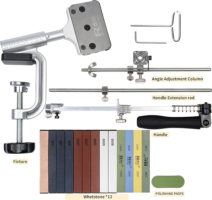CWOVRS Knife Sharpening System, RX-008 Professional Knife Sharpener, 360° Flip Rotation, Upgraded Metal Fixed Angled Knife Sharpener Kit, Kitchen Chef Knife Sharpening Kit,12 Stones Kit