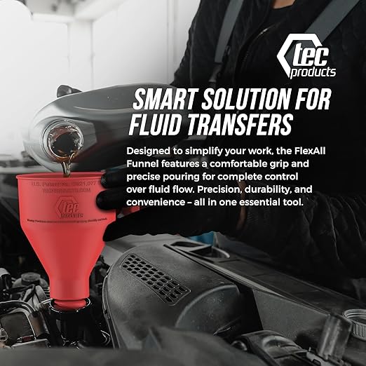 TEC Products FlexAll Long Flexible Funnels - Automotive Oil Funnel with Hose, Durable Nitrile Rubber for Oil Change, Transmission Funnel Fluid, Diesel, Fuel, Gas - Made in USA - Red (16 x 5 Inches) - Image 8