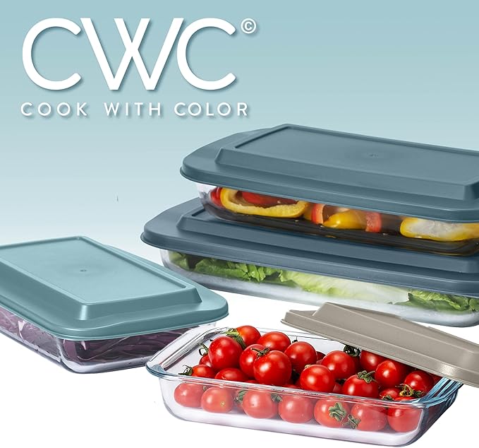 COOK WITH COLOR 8-Piece Deep Glass Baking Dish Set with Plastic Lids – Casserole and Food Storage Containers for Lasagna, Leftovers – Freezer-to-Oven, Microwave & Dishwasher Safe, Blue - Image 9