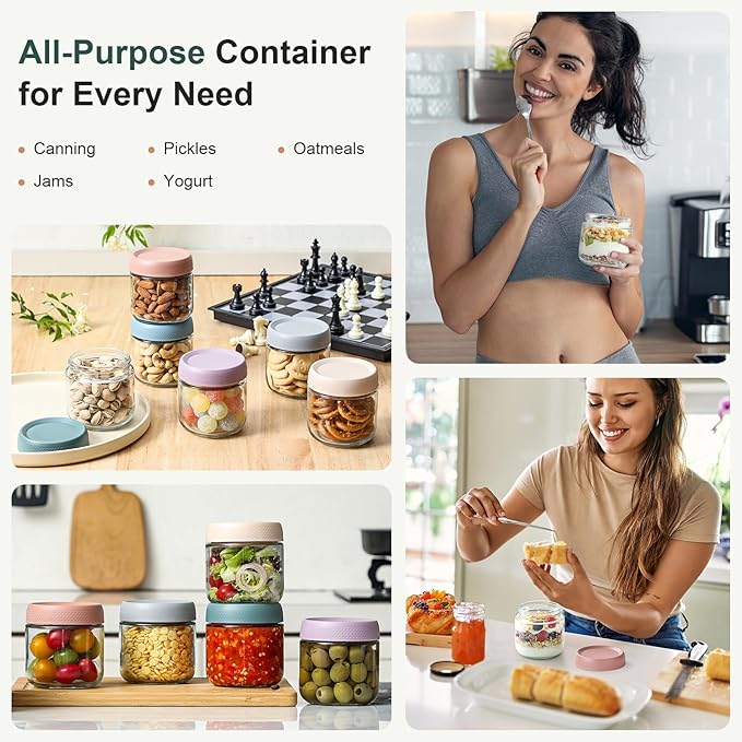 NETANY 6-pack 10oz Glass jars with Airtight Lids, Overnight Oats Containers with Lids, Wide mouth Mason Salad jars, Glass Food Storage Containers for Snacks Yogurt Spice Sugar - Image 7