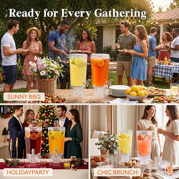 Lifewit 1 Gallon Drink Dispenser for Parties 2 Pcs, 4L Plastic Beverage Container with Stand for Juice/Tea/Soda & Lemonade, Clear Water Pitcher with Spigot for Mimosa Bar Hosting 39 x 16 cm/15x6" - Image 9