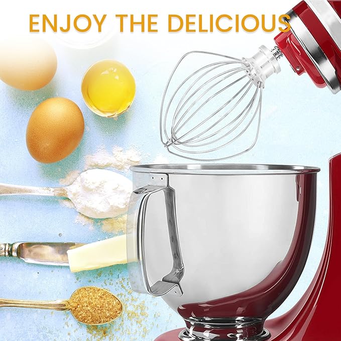 K45WW 6 Wire Whip for 4.5 5 QT KitchenAid Tilt-Head Stand Mixer,Whisk Attachment Fits Kitchen Aid, Compatible with Kitchen Aid Accessories K45,K45SS,KSM90,KSM110,KSM150 (Handwash Only)