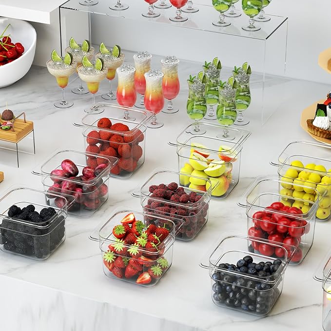 6 Pack Plastic Food Pan with Lid 1/6 Size 6 Inch Deep Restaurant Clear Food Storage Containers Polycarbonate Commercial Hotel Pans for Fruits Vegetables Beans Corns (6 PCS, 6'' Deep)