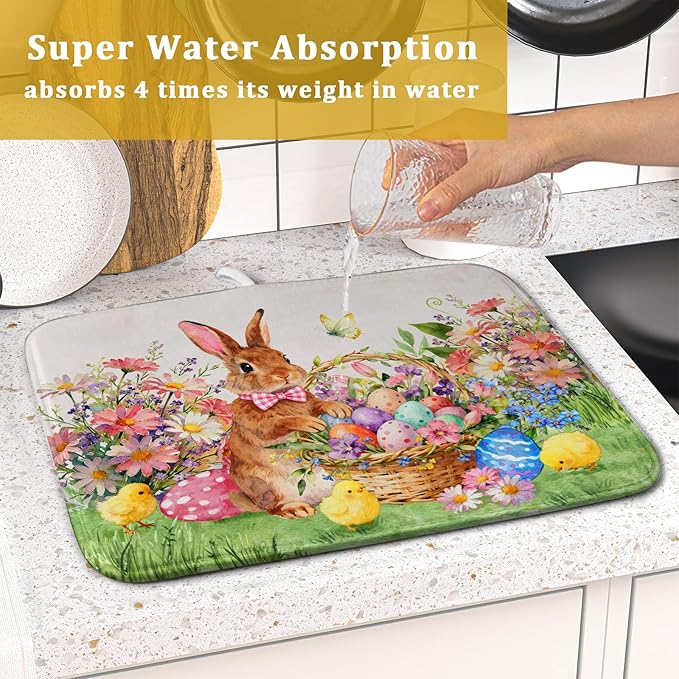 Spring Easter Dish Drying Mat for Kitchen Counter Colorful Egg Holiday Decoration Cloth Dish Mats Small - Image 7