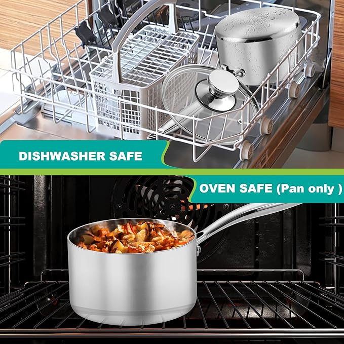 P&P CHEF 3 Quarts Tri-Ply Stockpot and Saucepan, Stainless Steel Sauce Pan with Lid, Cooking Induction Pot, Kitchen Cookware for All Stoves, Non-Toxic, Sturdy & Dishwasher Safe, 1 Piece