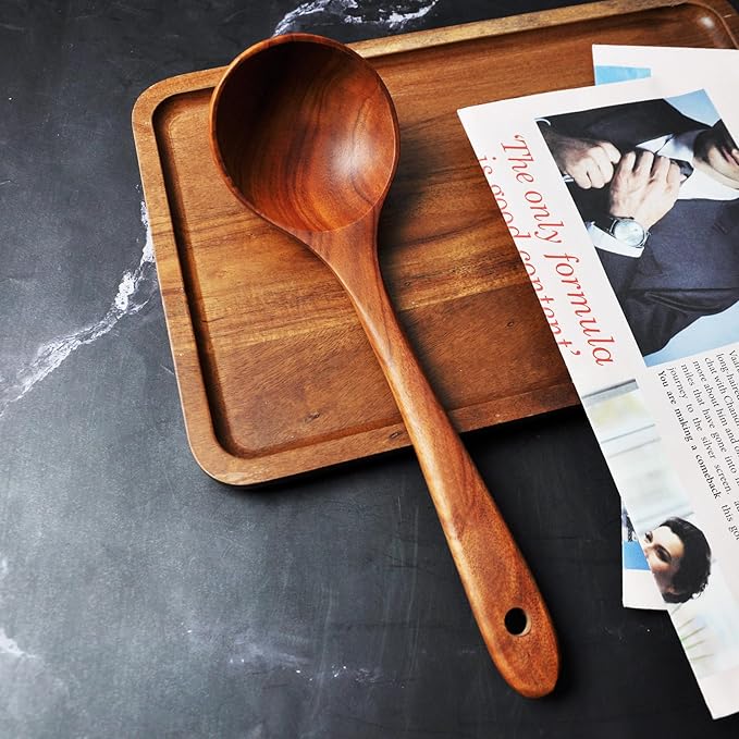 Wooden Spoons for Cooking, 1 Pcs Natural Teak Wooden Cooking Spoons for Non-Stick - Image 5