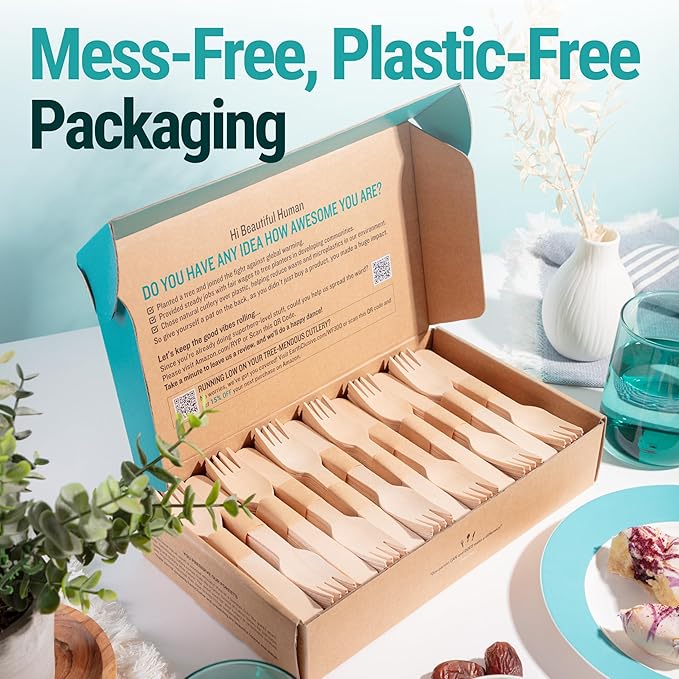 Disposable Wooden Forks For Eating - 300pcs - Heavy Duty & Sharp - Our Guilt-Free FSC Certified Wood Protects Forests - A Great Alternative to Bamboo Forks Disposable - Image 8