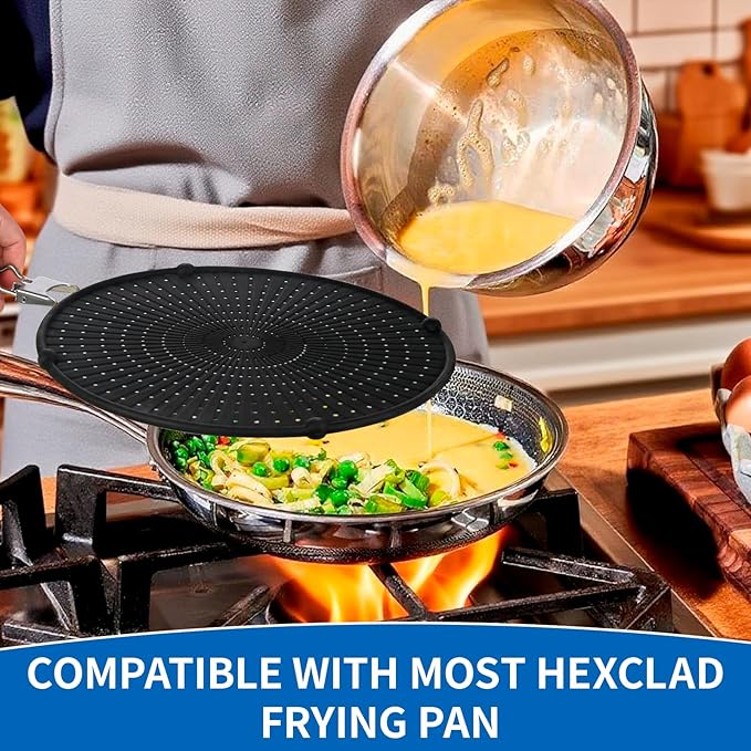 Splatter Screen Compatible with Hexclad,Heat Resistant Silicone with Folding Handle,Grease-Free Cooking,Dishwasher Safe,12.5 Inches,Black - Image 7