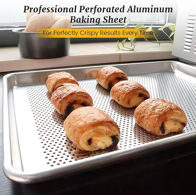 12 Pack Half Size Aluminum Perforated Baking Sheet Pan, 13"×18" Cookie Sheets For Oven in Bakery, Restaurant & Kitchen - Image 8