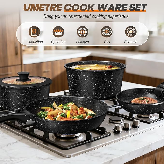 pots and Pans Set, Nonstick Cookware Set Detachable Handle, Induction Kitchen Cookware Sets with Removable Handle, Non Stick RV Cookware Set, Dishwasher & Oven Safe (21 PCS)