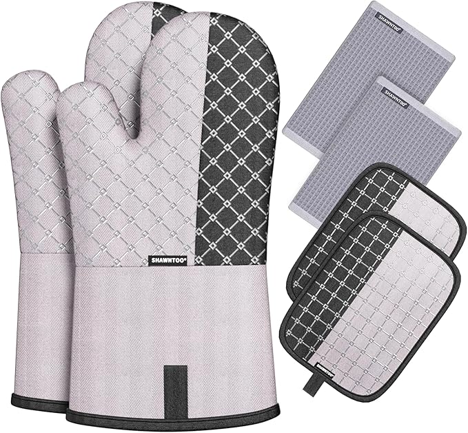 Oven Mitts and Pot Holders Sets 6pcs, Kitchen Oven Glove,High Heat Resistant 550 Degree Extra Long Oven Mitts and Potholders with Non-Slip Silicone Surface for Home Essentials (Grey) (Slate Grey) by OvenMitts