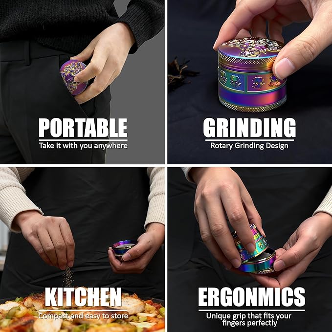 FIRE HIVE 2.5-inch Black Pepper Grinder, Salt Grinder,Suitable for Household Appliances in the Kitchen (Purple Glitter)
