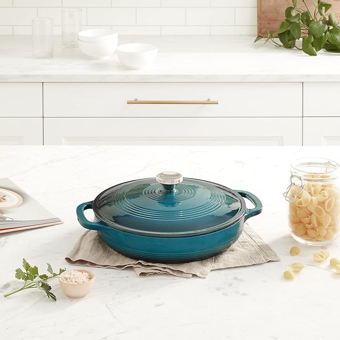 Lodge Essential Enamel Braiser - Refrigerator- & Oven-Safe up to 500° F - Heat-Retaining, Induction-Safe & PFAS-Free Enamel Cookware - 3.5 Quart, Lagoon - Image 7