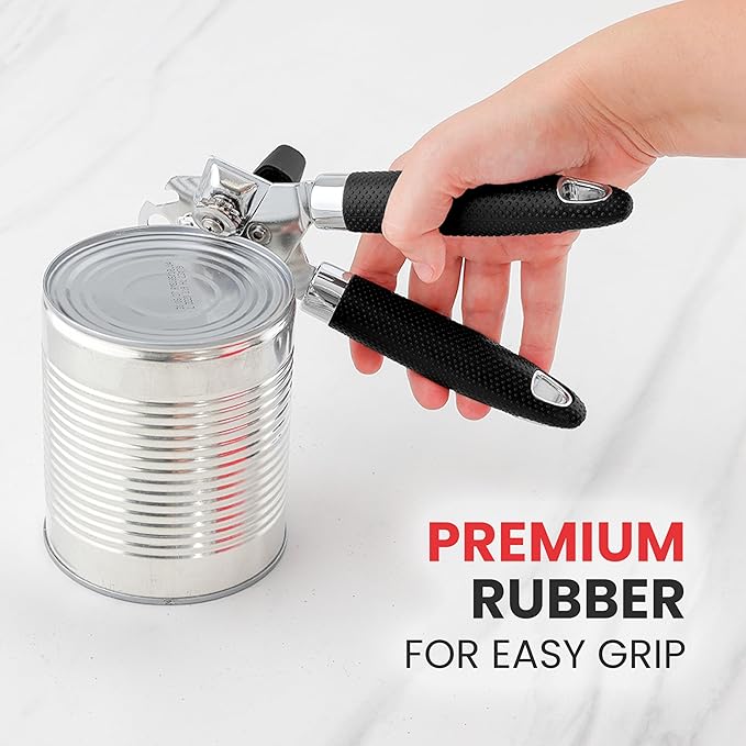 Zulay Kitchen Can Opener with Large Bottle Opener - Heavy Duty Stainless Steel Manual Can Opener with Turn Knob and Soft Grip Handles - Black - Image 8