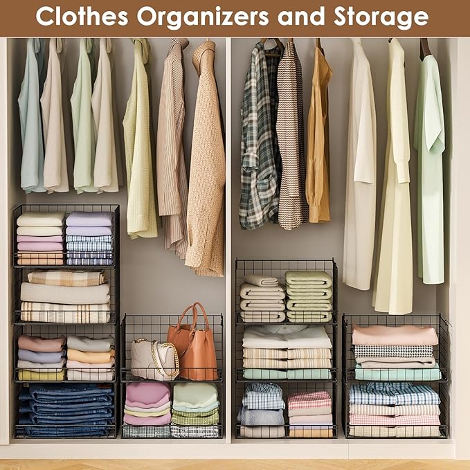Yociyoga 4-Tier Stackable Closet Organizers and Storage Shelves, Foldable Closet Shelf Organizer, Black(Patent Protection)(Patent No. 30022416) - Image 9