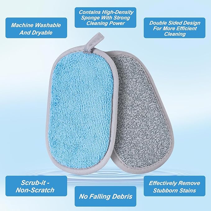 Dual-Sided Multi-Purpose Scrub Sponges, Non-Scratch Dishwashing Sponges for Kitchen, Reusable Microfiber Sponge for Efficiently Cleaning Dishes, High Density Sponge Inside (6 Pack, Medium 3 Color) - Image 7