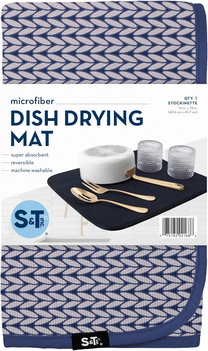 S&T INC. Dish Drying Mat, 16” x 18”, Absorbent Microfiber Kitchen Counter Mat, Dish Drying Pad for Dishes, Utensils, Pots and Pans, Large, Blue Stockinette - Image 8
