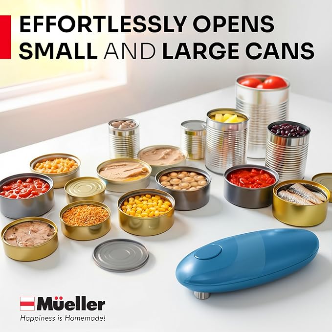 MUELLER HOME SmoothEdge Auto Electric Can Opener – Battery‑Operated One‑Touch w Magnet Lid Lifter, Smooth‑Edge Cut Technology – Portable Hands‑Free Automatic Can Opener for Seniors & Arthritis, Blue - Image 7