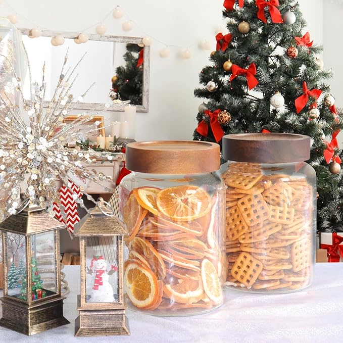 Airtight Glass Jars with Wooden Lid Round Spice Jar Clear Glass Food Storage Jar Canister with Screw Lid for Coffee Ground Bean Candy Pantry Sugar Tea Cookies Bath Salts (1200ml/40oz-1pack-A) - Image 6