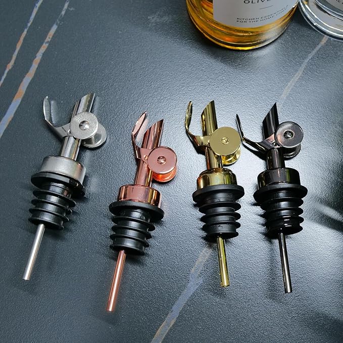 Olive Oil Dispenser Spout, Weighted Liquor Pour Spout, Dispenser Spout, Stainless Steel Automatic Pour Spouts for Liquor Bottles, Oil Bottles, Vinegar, Syrup and Alcohol 2 Pack Rose Golden