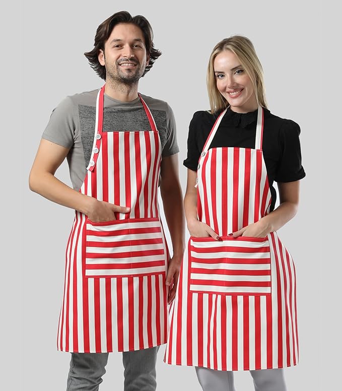TOSHEX Kitchen Apron Waterdrop Resistant Cotton Apron with adjustable Aprons for Women with Pockets Cooking Apron Chef Apron for Men (1, Red)