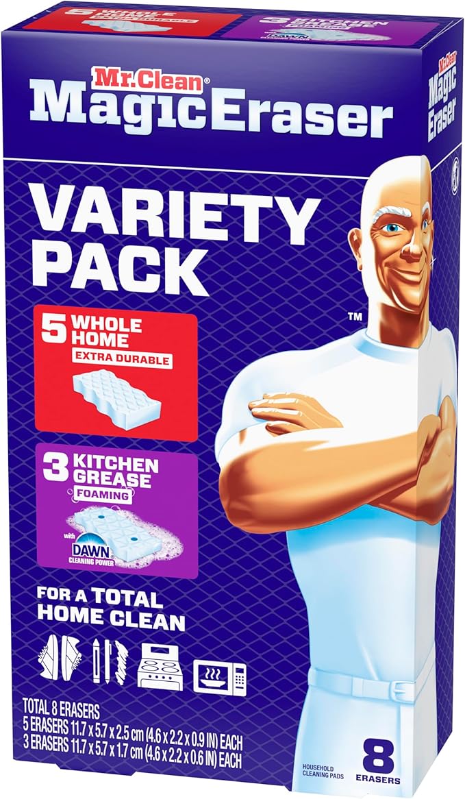 Mr. Clean Magic Eraser Sponge, All Purpose Cleaner, Cleaning Scrubber, Wall, Kitchen, Bathroom, Shower Cleaner, Melamine Sponge, Cleaning Pads, Variety Pack, 5 Extra Durable, & 3 Grease Magic Erasers - Image 11