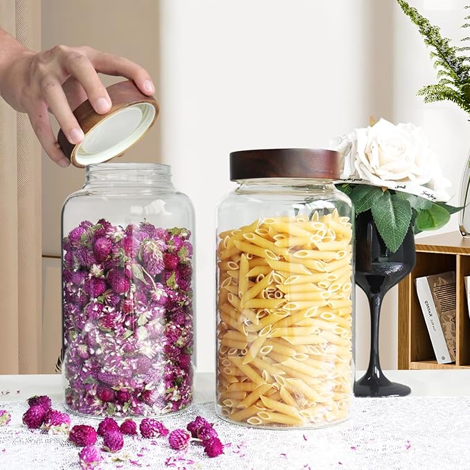 Glass Coffee Jars Spice Jar Round Storage Canister with Wooden Lid Clear Glass Food Jar for Pantry Sugar Tea Coffee Bean Spice Nuts Cookies Bath Salts (2300ml/77oz-2PACK(with spoon) - Image 7